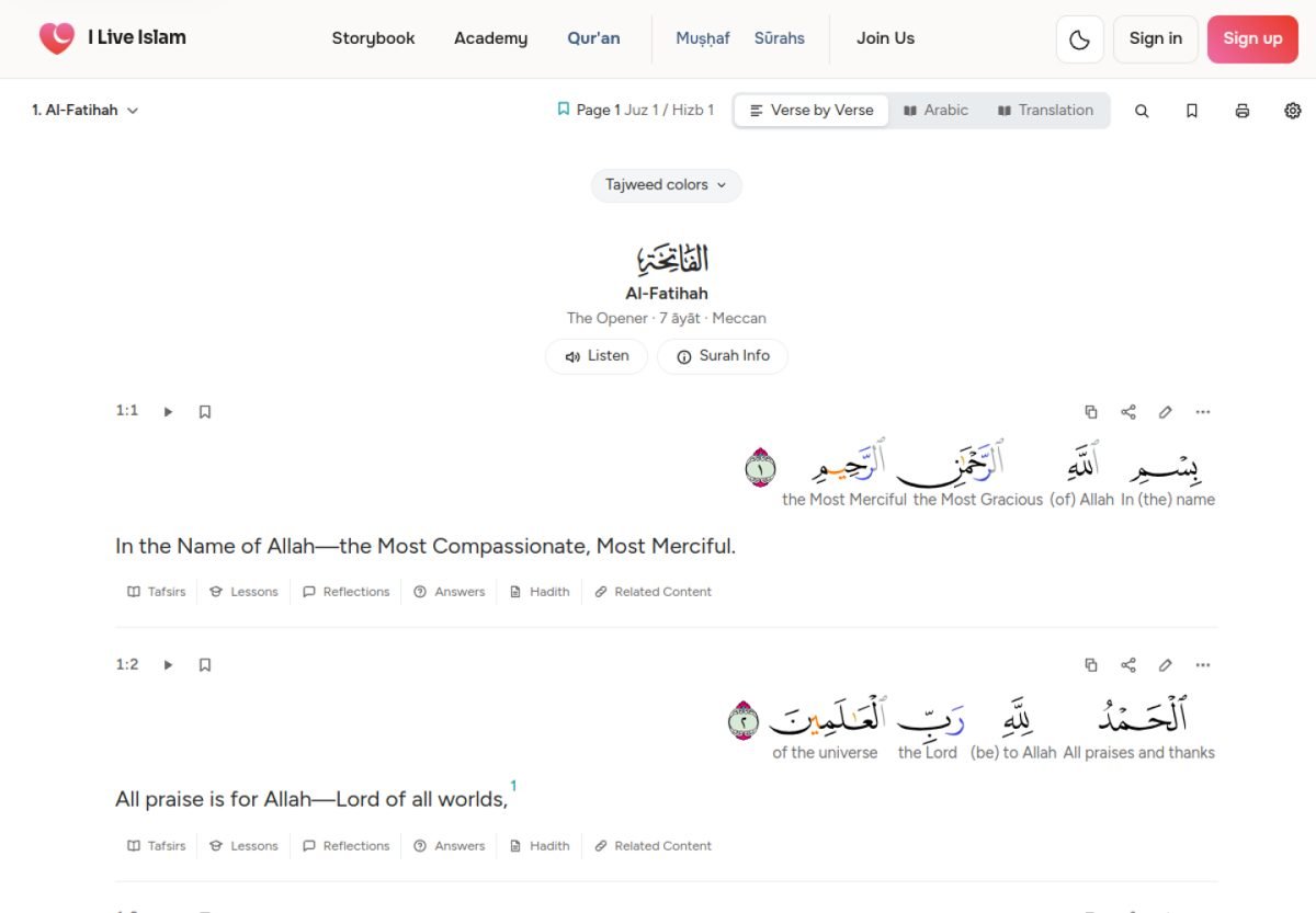 The I Live Islam muṣḥaf reader