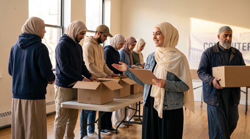 Young volunteers packing food boxes at a community drive