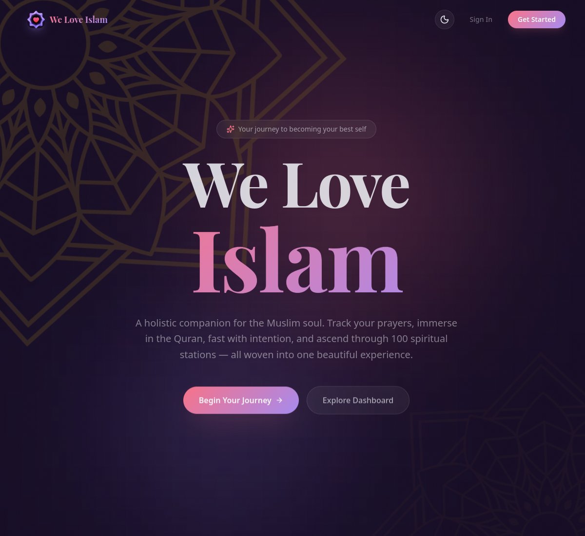 We Love Islam landing page — Your journey to becoming your best self