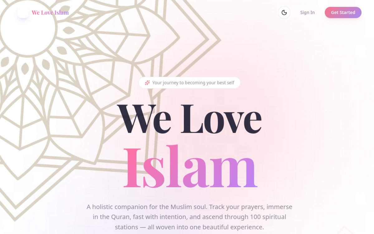 We Love Islam landing page — Your journey to becoming your best self
